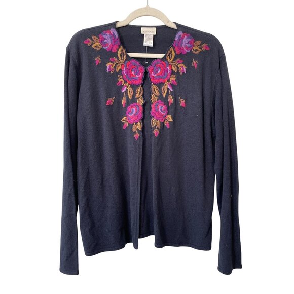 Vintage 90s Koret Cardigan Sweater Size Medium Floral Embroidered Deadstock NEW - Picture 1 of 7
